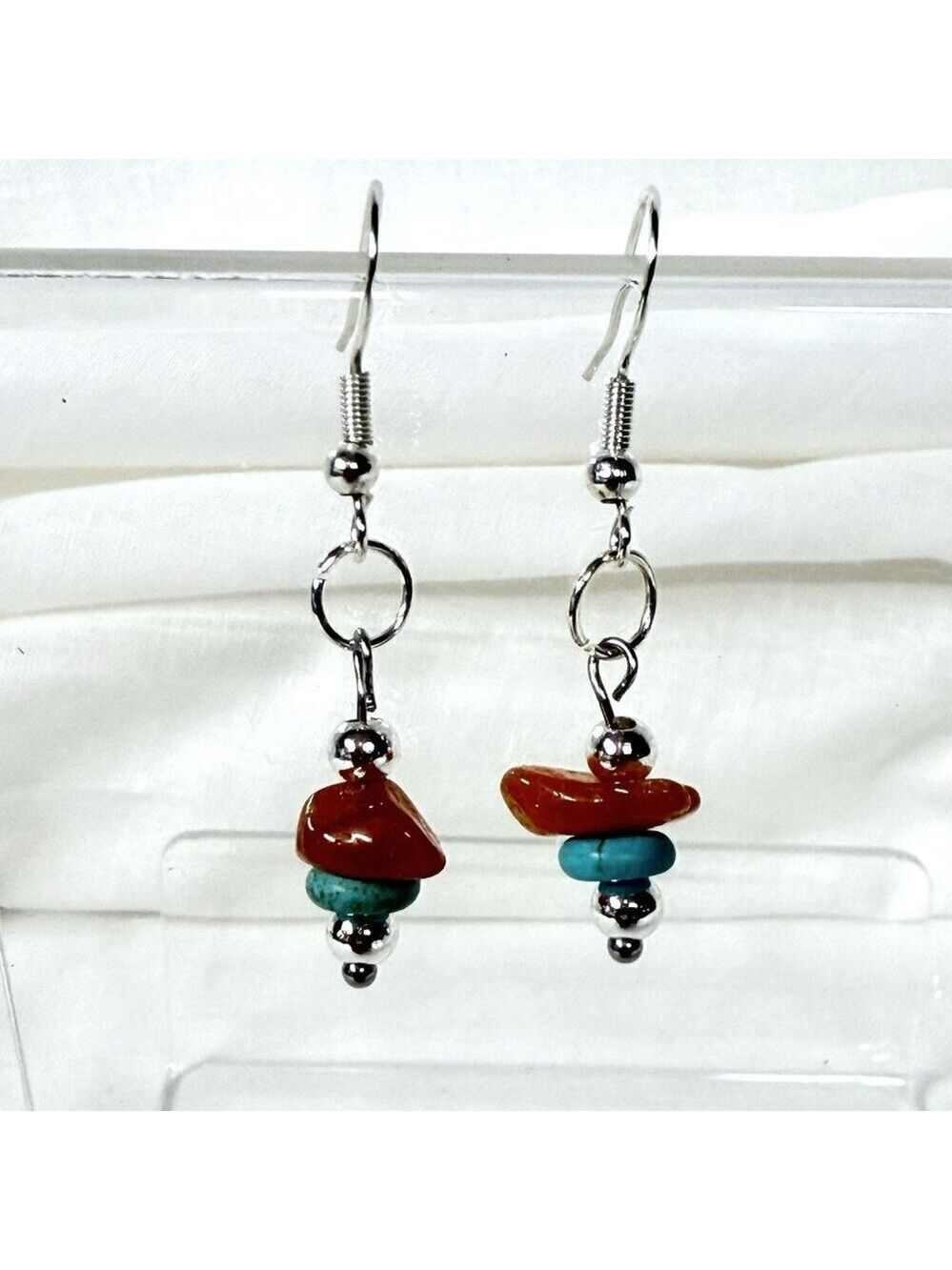 Carnelian Blue Howlite Sterling Silver Beaded Earrings